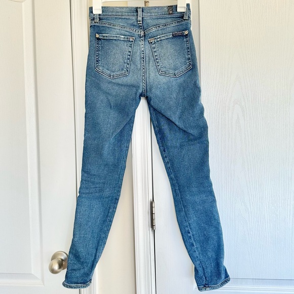 7 For All Mankind The High Waist Skinny Ankle Silver Stripe Medium Wash Jeans - Picture 4 of 7